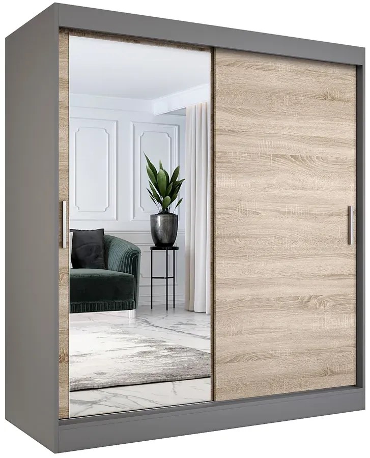 Szafa przesuwna antracyt + dąb sonoma 180 cm - Seko 5X