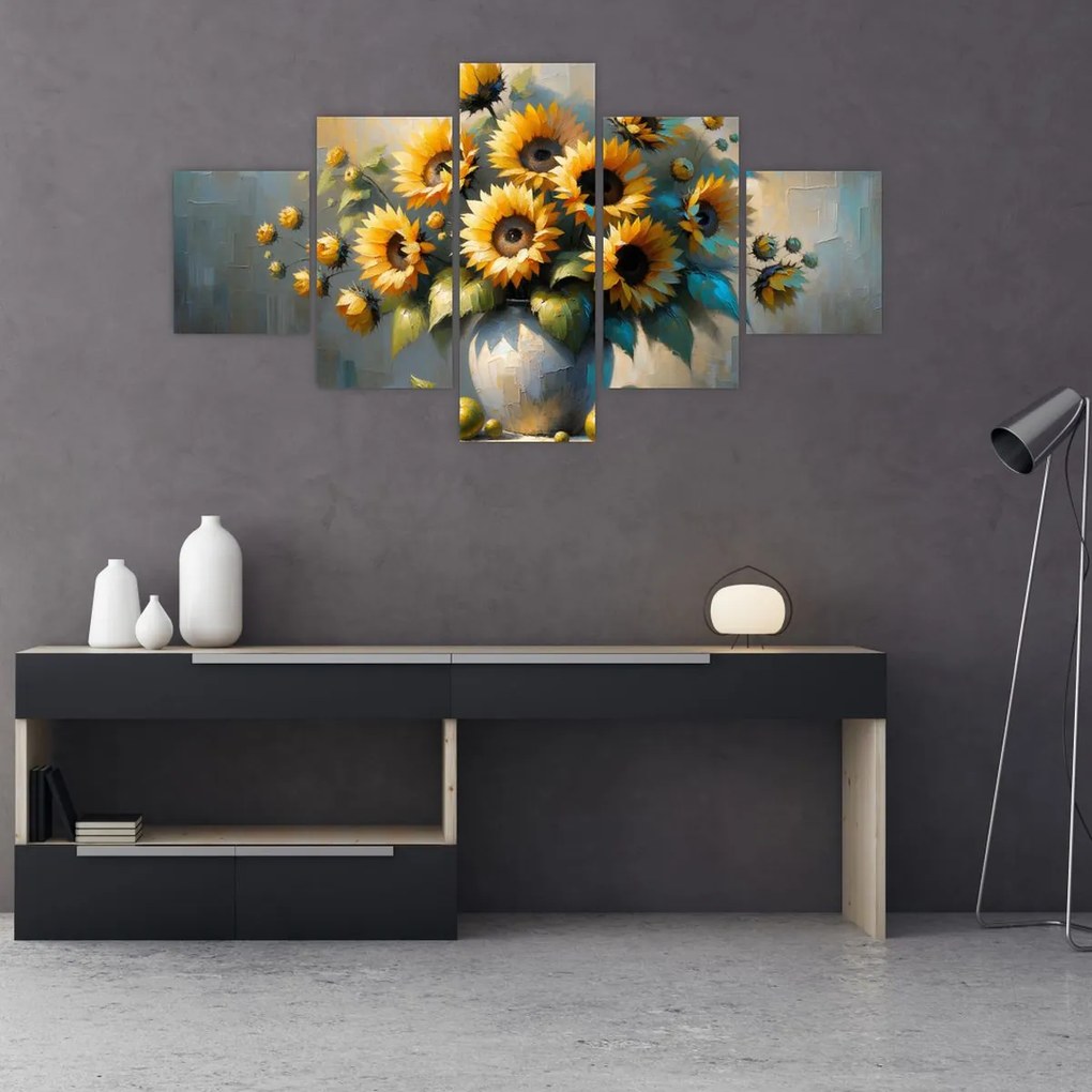 Obraz – Wazon ze słonecznikami (125x70 cm)