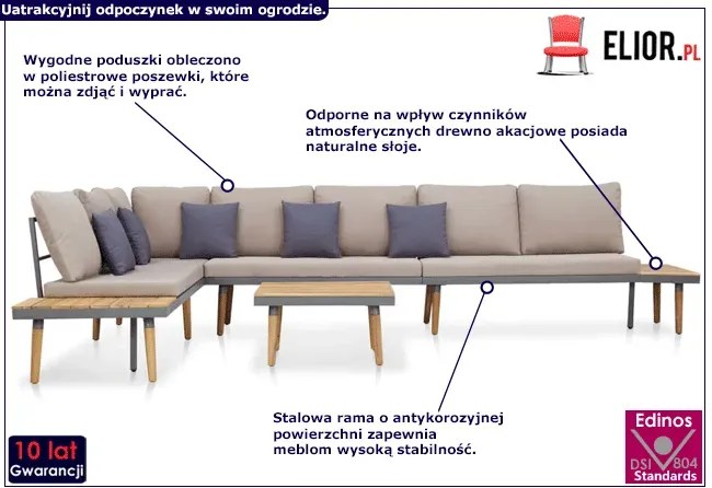 Zestaw mebli ogrodowych z szarymi poduszkami Tyler