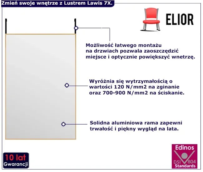 Złote lustro wiszące na drzwi w stylu Glamour - Lawis 7X