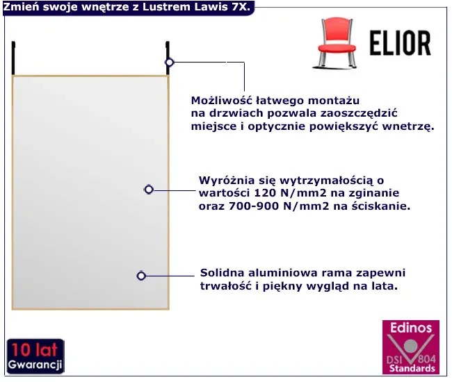 Złote lustro wiszące na drzwi w stylu W7-A17
