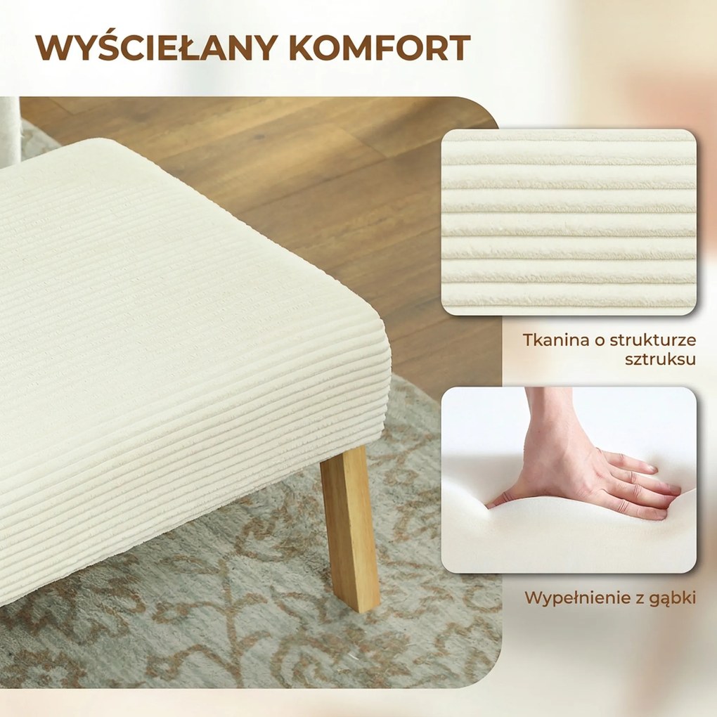 HOMCOM Pufa z miękkim siedziskiem, drewniane nogi, hoker w stylu kordonowym Kremowy