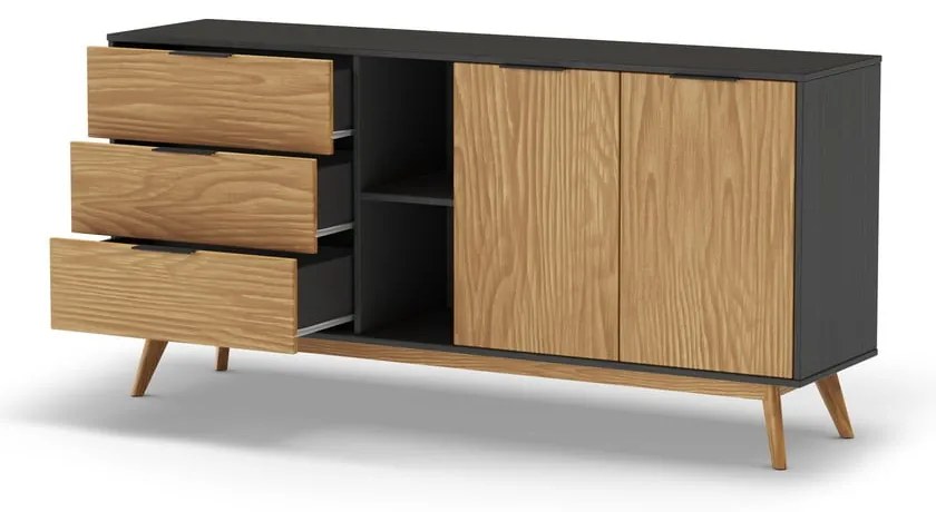 Czarno-naturalna niska komoda z drewna sosnowego 165x80 cm Lavis – Marckeric