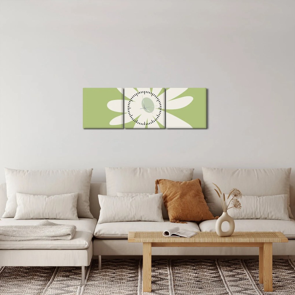 Obraz - Hipisi, zielone kwiaty N⁰2 (z zegarem) (90x30 cm)