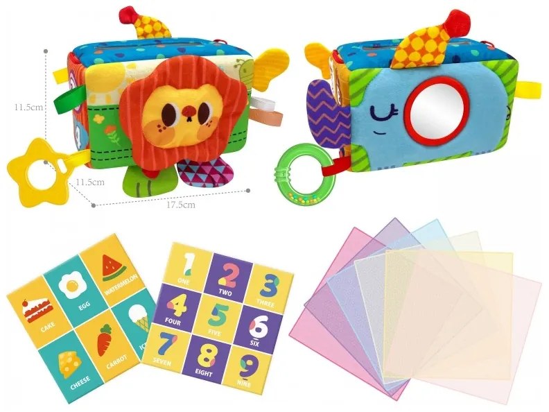 Woopie baby zabawka edukacyjna sensoryczna pani metka pudełeczko chusteczek