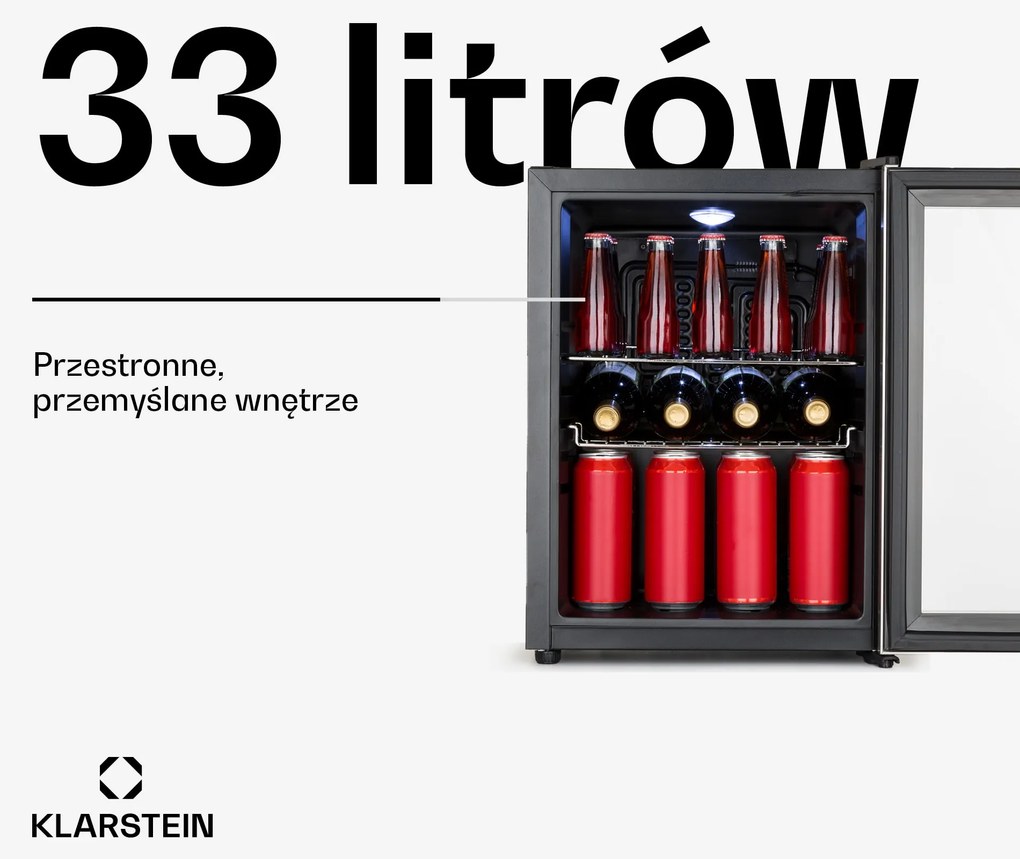 Klarstein Beersafe 55cm 33L Lodówka na Napoje Czarny/Srebrny