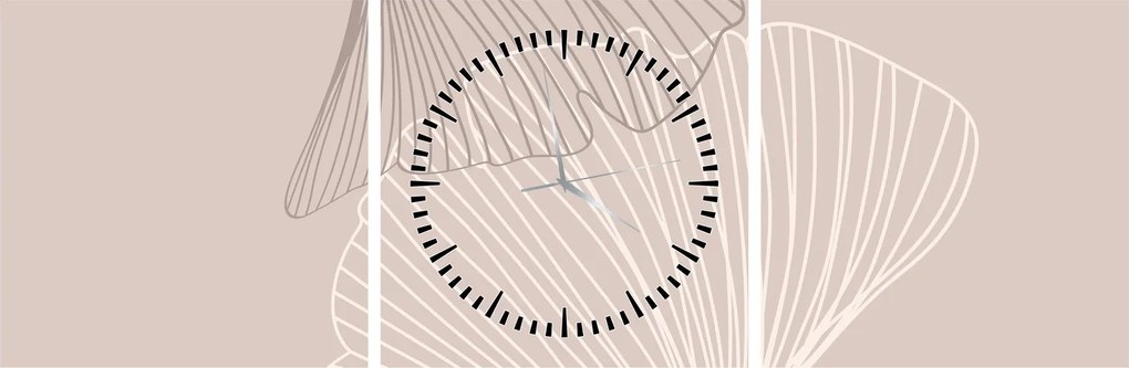 Obraz - Beżowe liście N⁰2 (z zegarem) (90x30 cm)