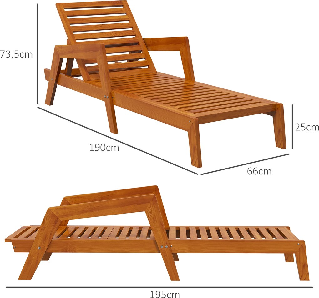 Outsunny Leżak słoneczny Leżak ogrodowy Drewniany, Drewno sosnowe, 66 cm x 190 cm x 73,5 cm, Pomarańczowy
