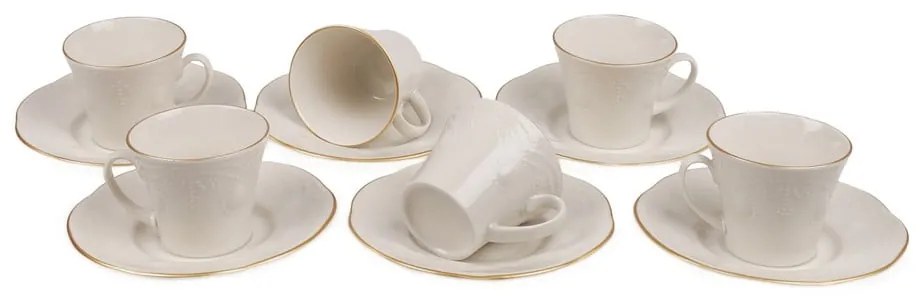 Zestaw 6 porcelanowych filiżanek na kawę ze spodkami Stitched