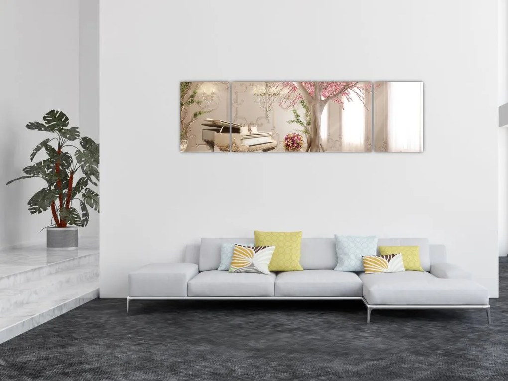 Obraz - Wymarzone wnętrze z fortepianem (170x50 cm)