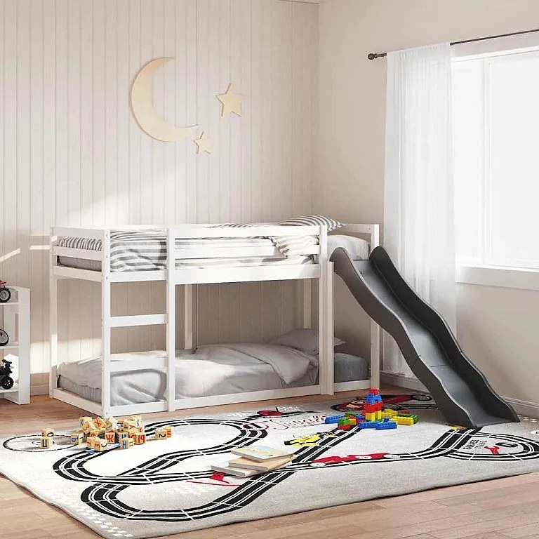 Łóżko Piętrowe Dla Dzieci z Zjeżdżalnią i Schodami z Białego Masywnego Drewna 90x200 cm