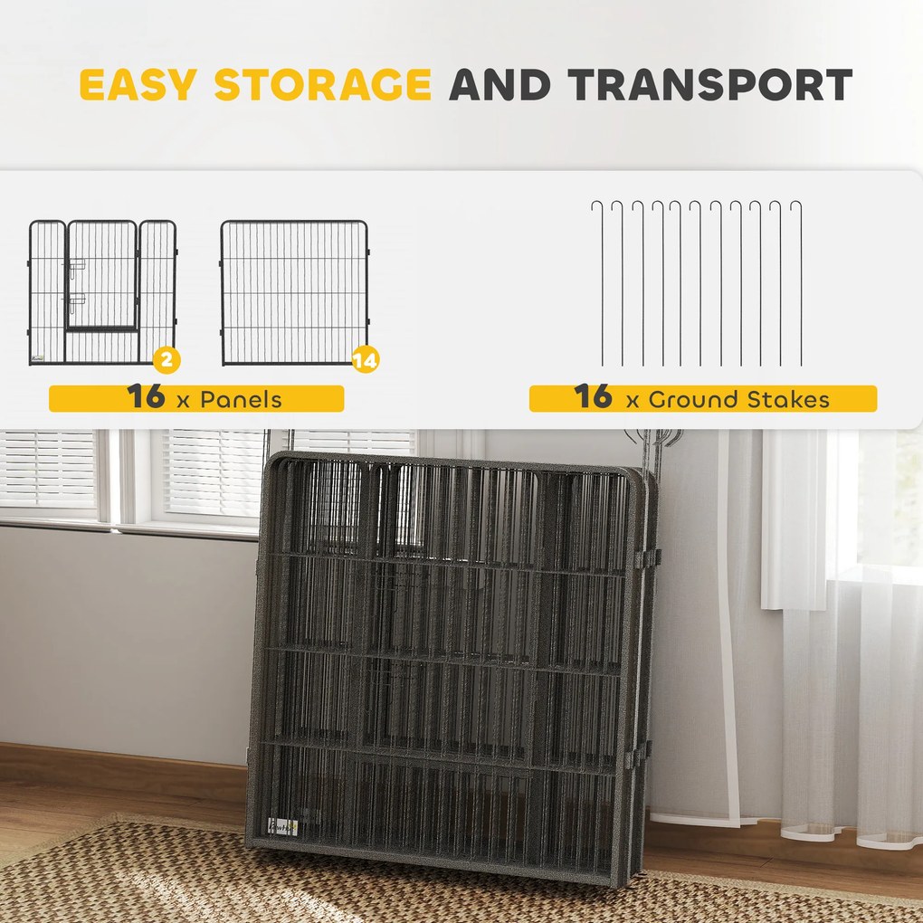 PawHut Kojec dla szczeniąt, 16-częściowy składany wybieg z drzwiami dla małych i średnich psów, 3,2 x 3,2 x 0,8 m, Grau | Aosom PL
