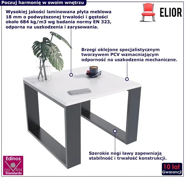 Kwadratowy nowoczesny stolik kawowy biały + czarny D3-E75
