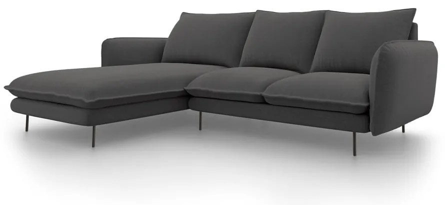Ciemnoszara sofa narożna Cosmopolitan Design Vienna, lewostronna