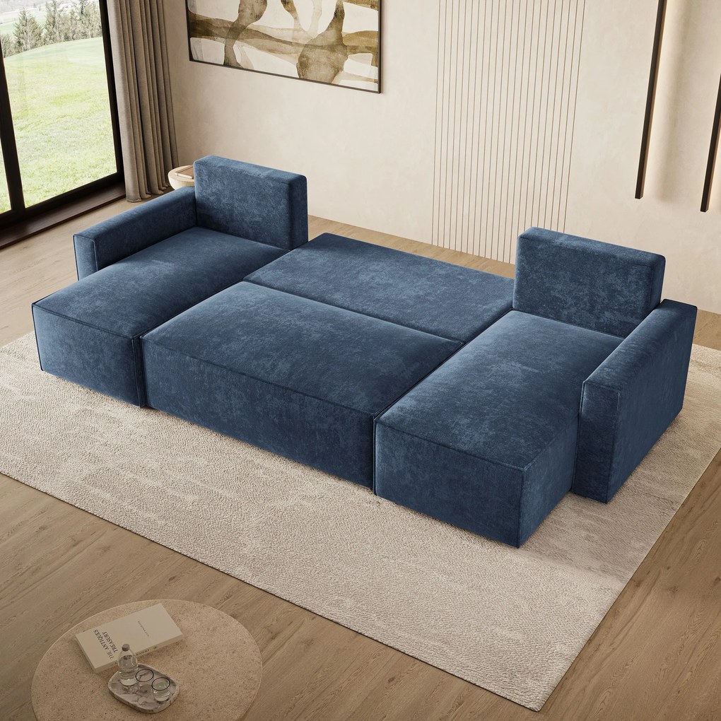 Masseno Narożnik ASPRA z funkcją spania i pojemnikiem na pościel Narozniki U, Rozkładana sofa - Niebieski, LUMO 05