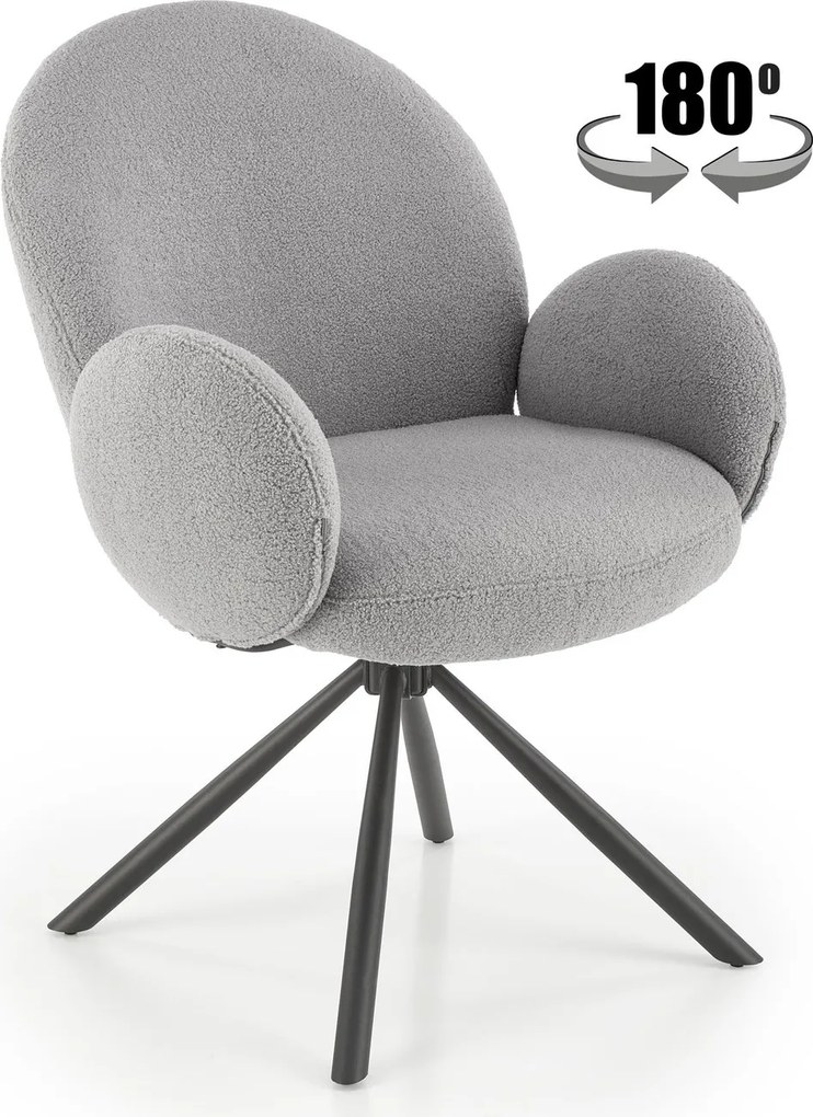 Obrotowy fotel jadalniany K498 z tkaniny bouclé