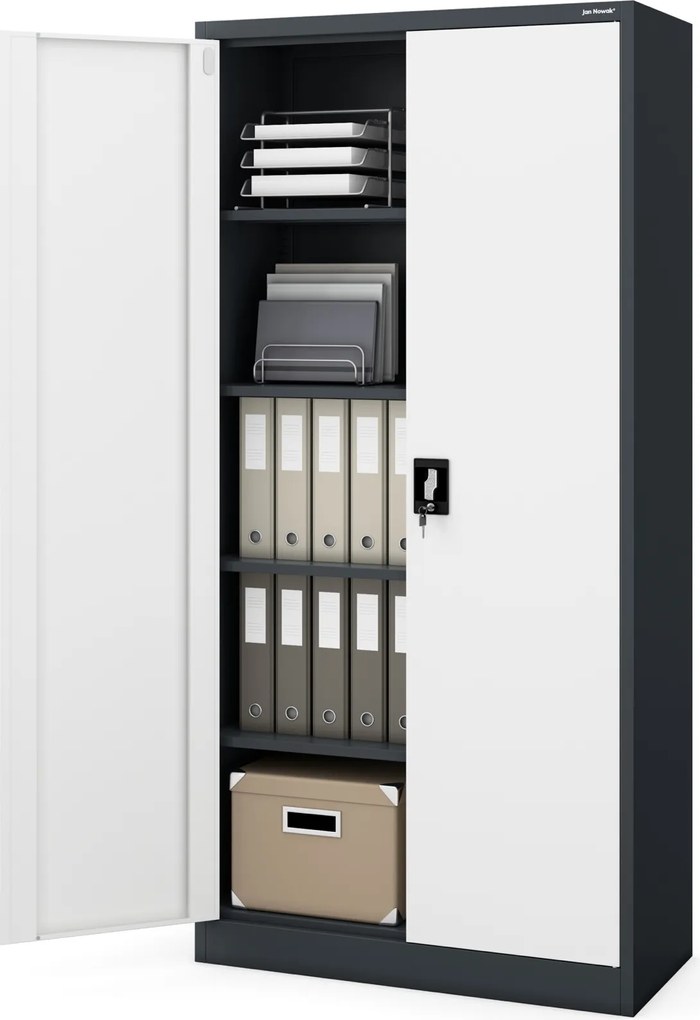 Szafa biurowa Jan dwudrzwiowa 90x40x185 cm antracyt/biały