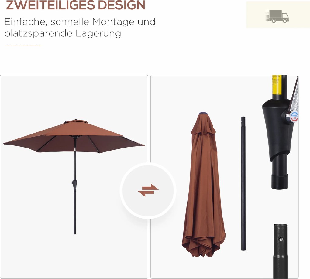 Outsunny Parasol Przegubowy Ogrodowy z Korbką Ręczną Kolor Kawowy Ø2,7x2,35m | Aosom PL
