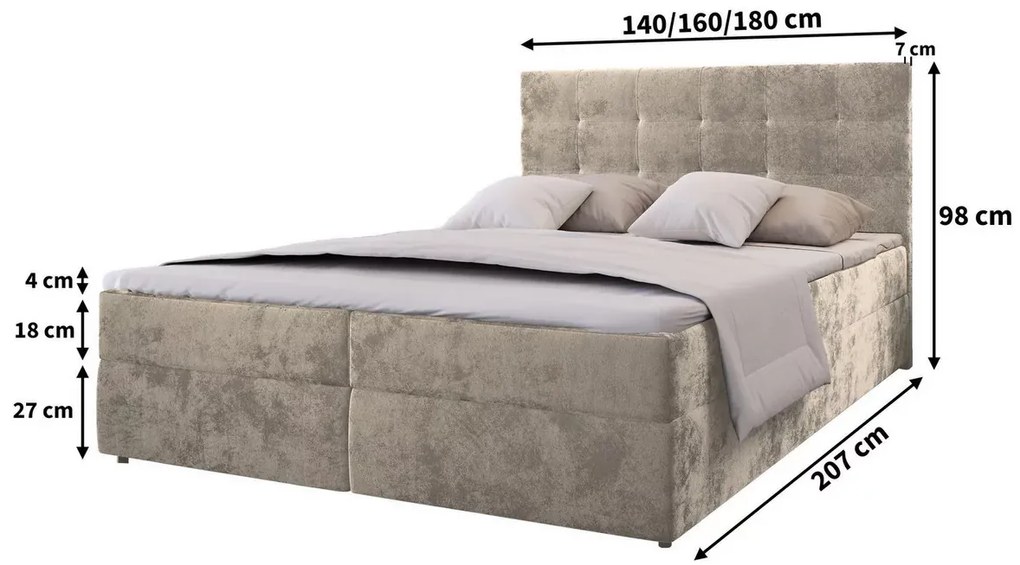 Tapicerowane łóżko boxspring GLORIEN VELVET 180x200 cm szare Materac: Matrace Bonell pružinová