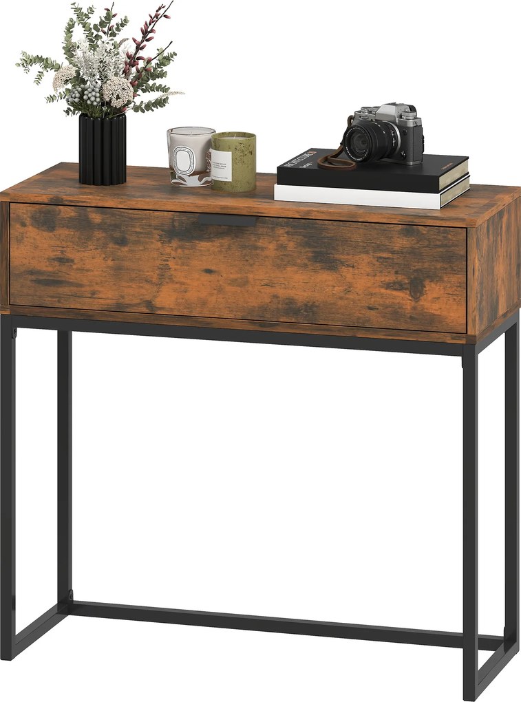 HOMCOM Stolik konsolowy z szufladą, design industrialny, przedpokój salon, 80x30x76 cm, czarny
