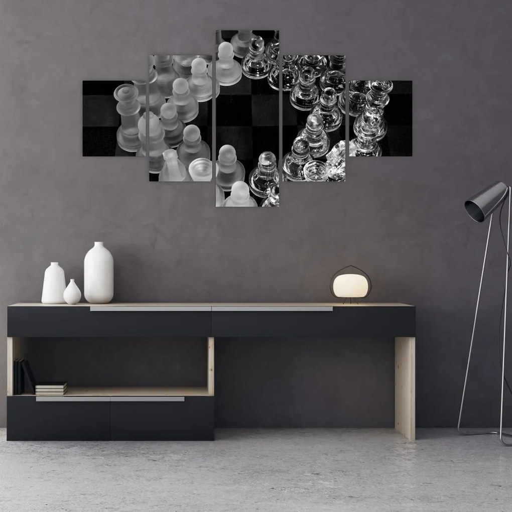 Obraz - czarno - białe szachy (125x70 cm)