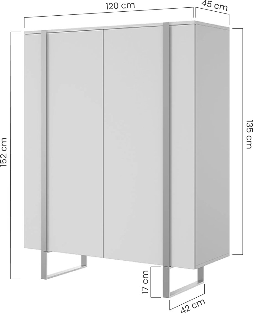 Komoda wysoka Verica 120 cm dwudrzwiowa - czarny beton / czarne nóżki