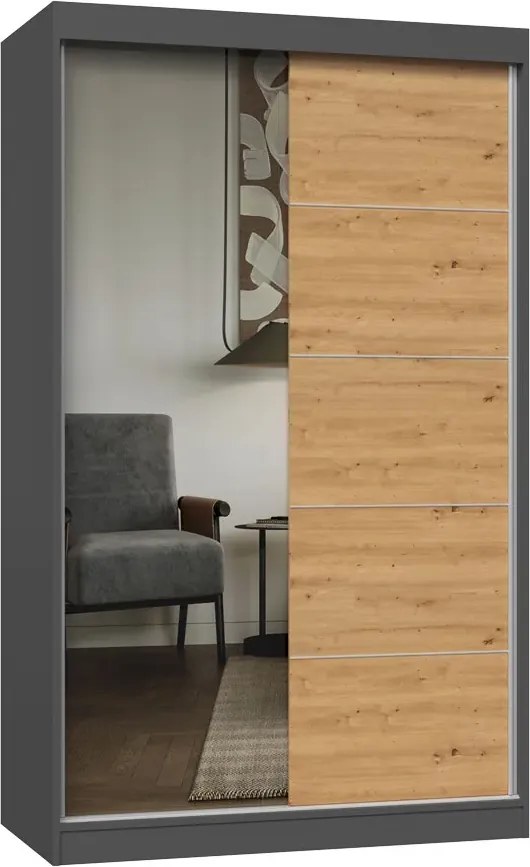Szafa przesuwna z lustrem 120 cm dąb artisan antracyt D7-T81