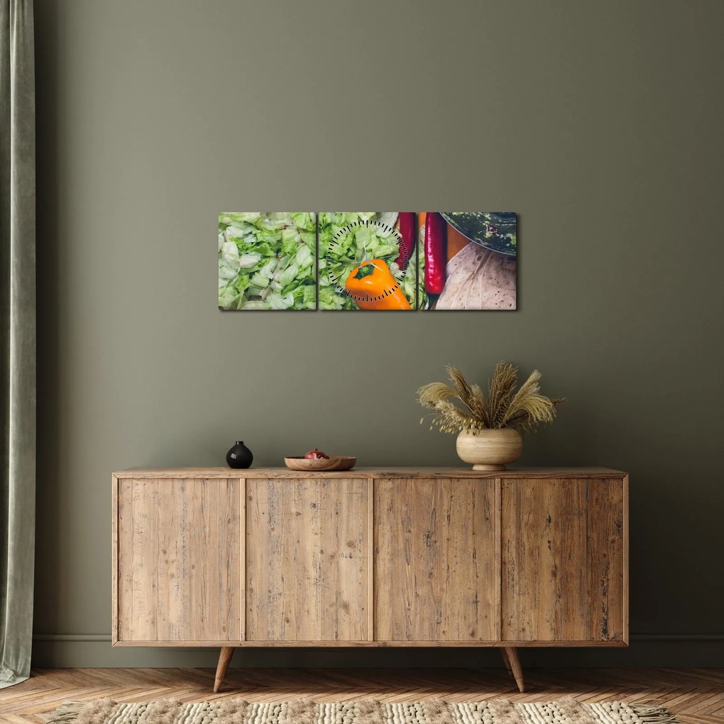 Obraz warzyw (z zegarem) (90x30 cm)