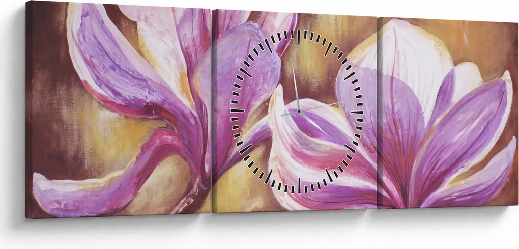 Obraz - Kwiaty magnolii (z zegarem) (90x30 cm)