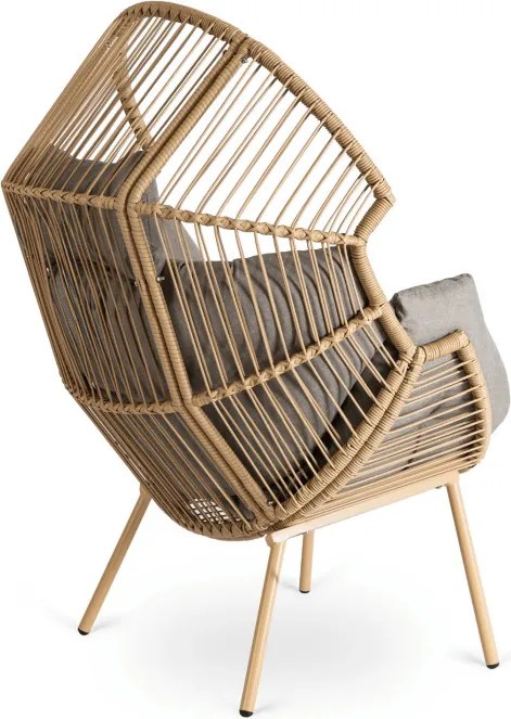 Fotel Ogrodowy z Podnóżkiem PORTLAND Kokon Wypoczynkowy Szary Nowoczesny Boho