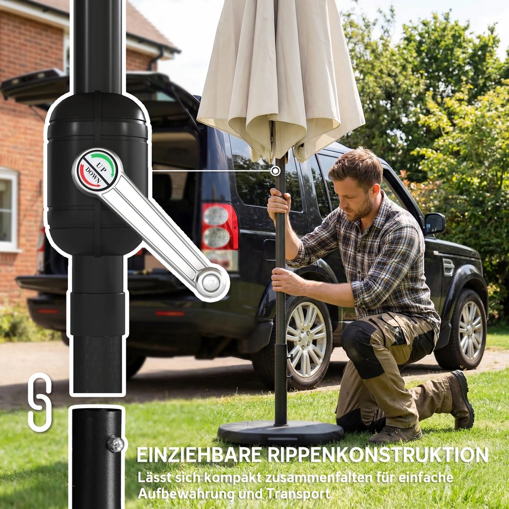 Outsunny Parasol Ø300 cm z regulacją nachylenia, balkonowy z korbą, UV 30+, składany, kremowy | Aosom PL