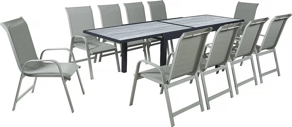 Rozkładany aluminiowy zestaw ogrodowy Lagos - 140/280 x 90 x 76 cm - 10 krzeseł - Jasnoszary