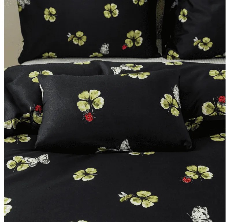 PrzytulneMieszkanie.pl PrzytulneMieszkanie.pl Pościel z mikrofibry FOUR LEAF CLOVER czarne Rozmiar pościeli: 2 szt 70 x 90 cm | 200 x 220 cm
