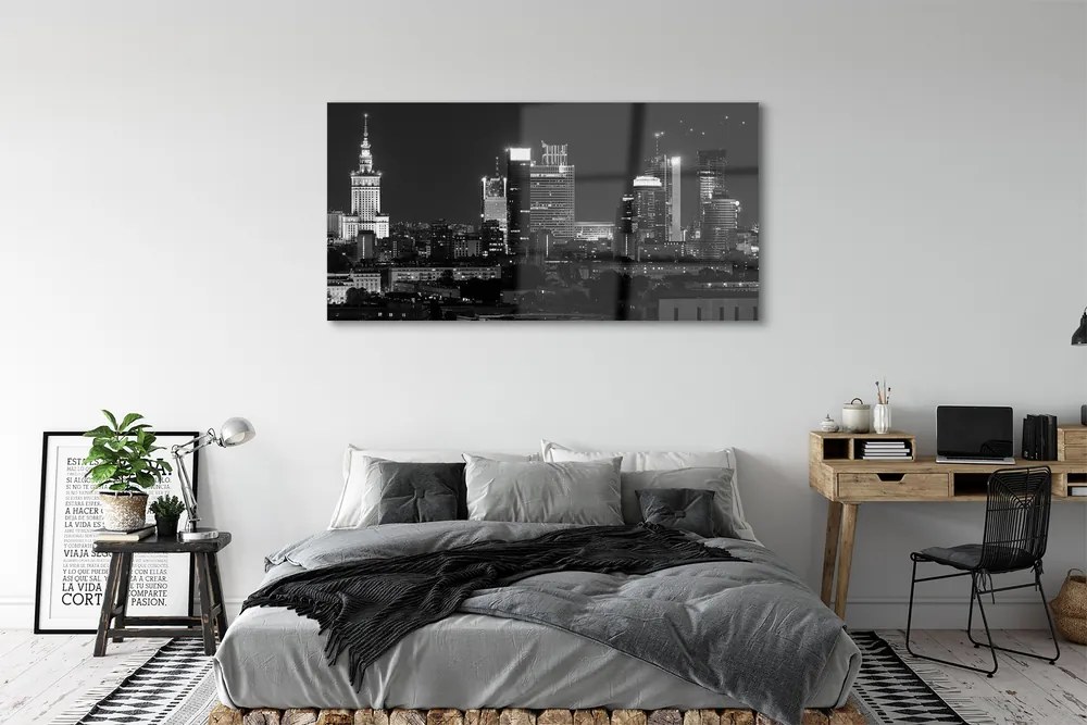 Obraz na szkle Warszawa Panorama noc wieżowce