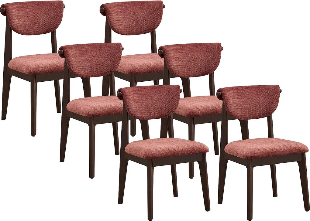 Zestaw 6 krzeseł z teksturowanej tkaniny  i drewna kauczukowca - Brązowy - GABIEL