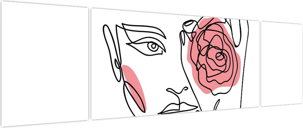 Obraz - Line art twarz z różą (170x50 cm)