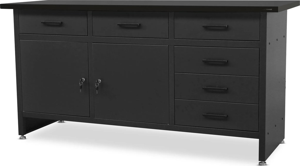 Stół warsztatowy z szufladami czarny, 1700x850x600 mm: HENRY All Black