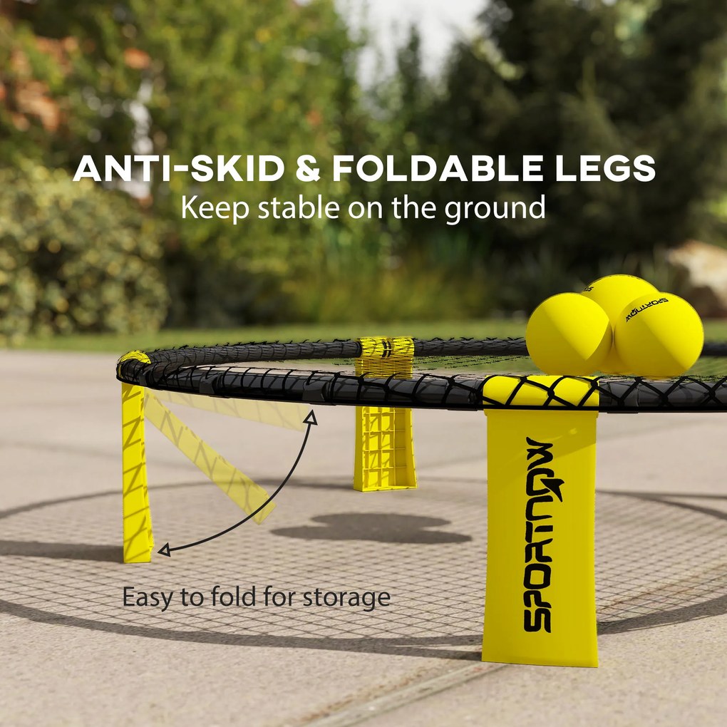 SPORTNOW Zestaw Roundnet z siatką 3 piłki torba pompka Zestaw do Spikeballa Ø92 x 20 cm Żółty