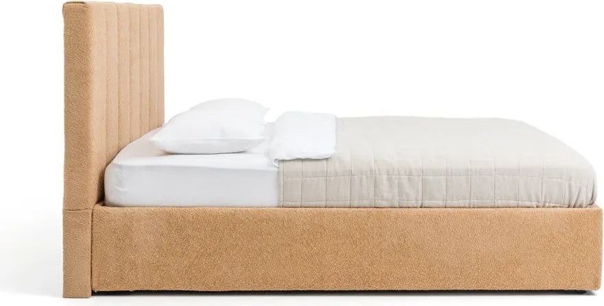 Musztardowe tapicerowane łóżko dwuosobowe ze schowkiem z materacem i stelażem 180x200 cm Thessa Bold Line – Bonami Selection