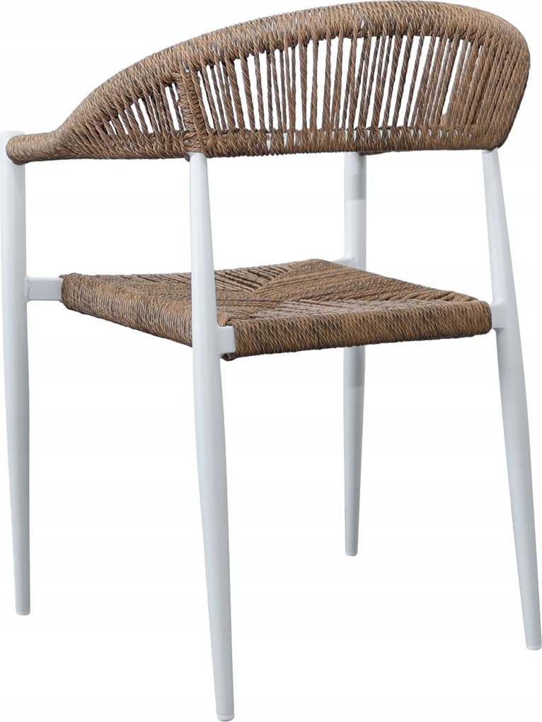 Krzesło Ogrodowe Białe 56x60x78 cm Plecione Brązowe Sznurki Nowoczesne