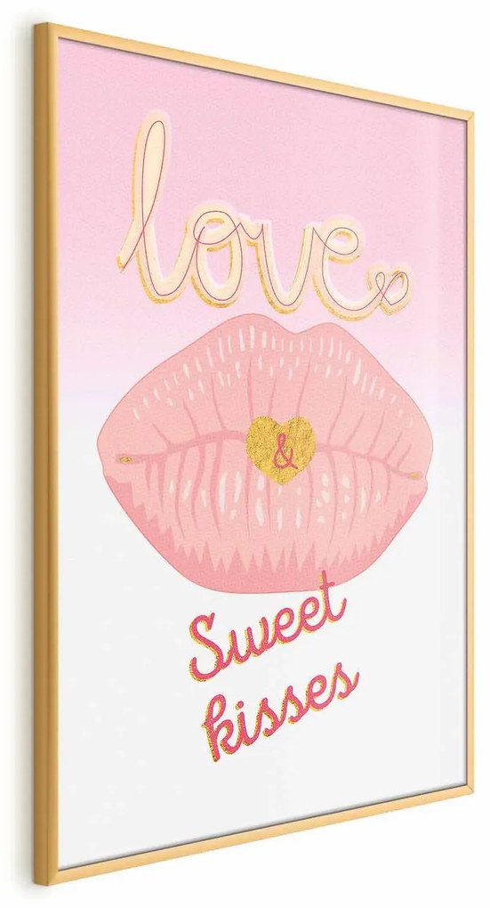 Plakat Sweet Kisses 60x90 cm z ramą złotą bez marginesu ARTGEIST B
