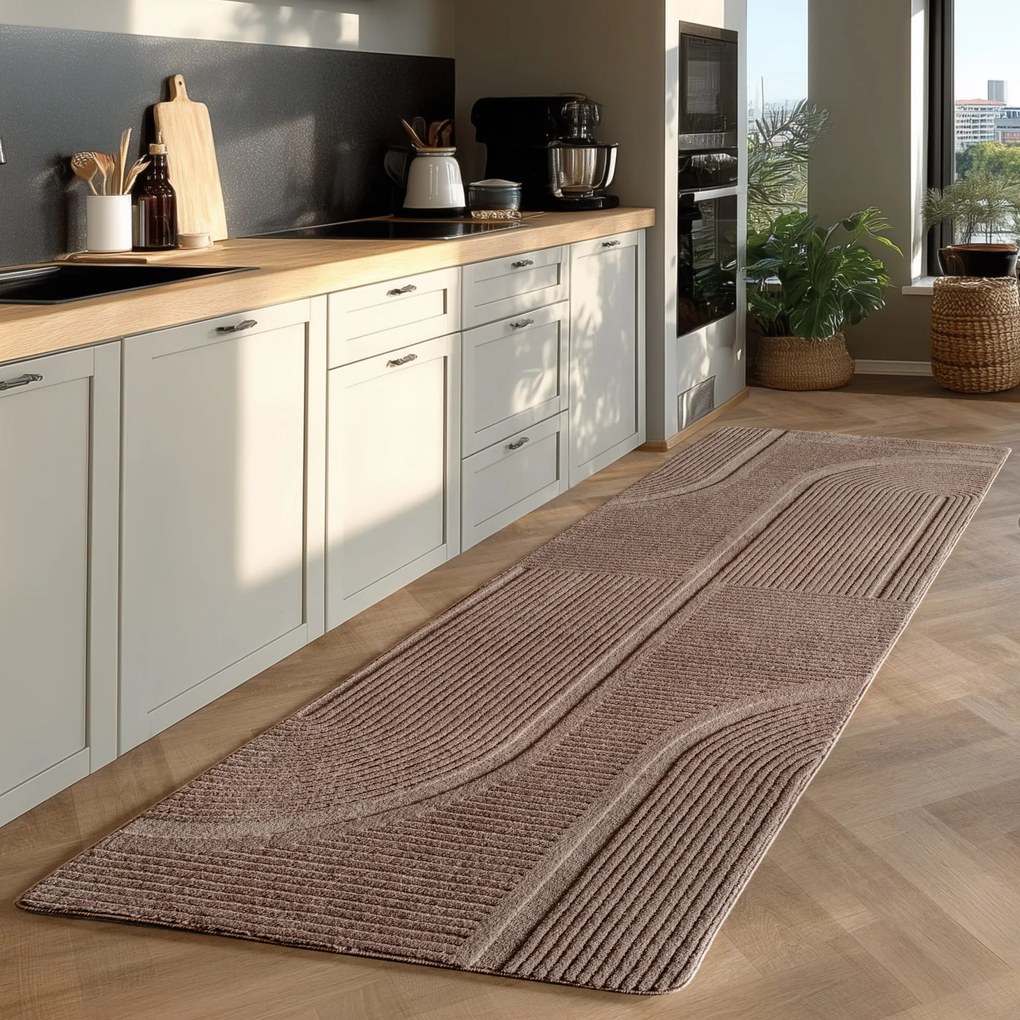 Dywan nowoczesny Pompei 3D Geometria szaro-beżowy 80 cm x 250 cm