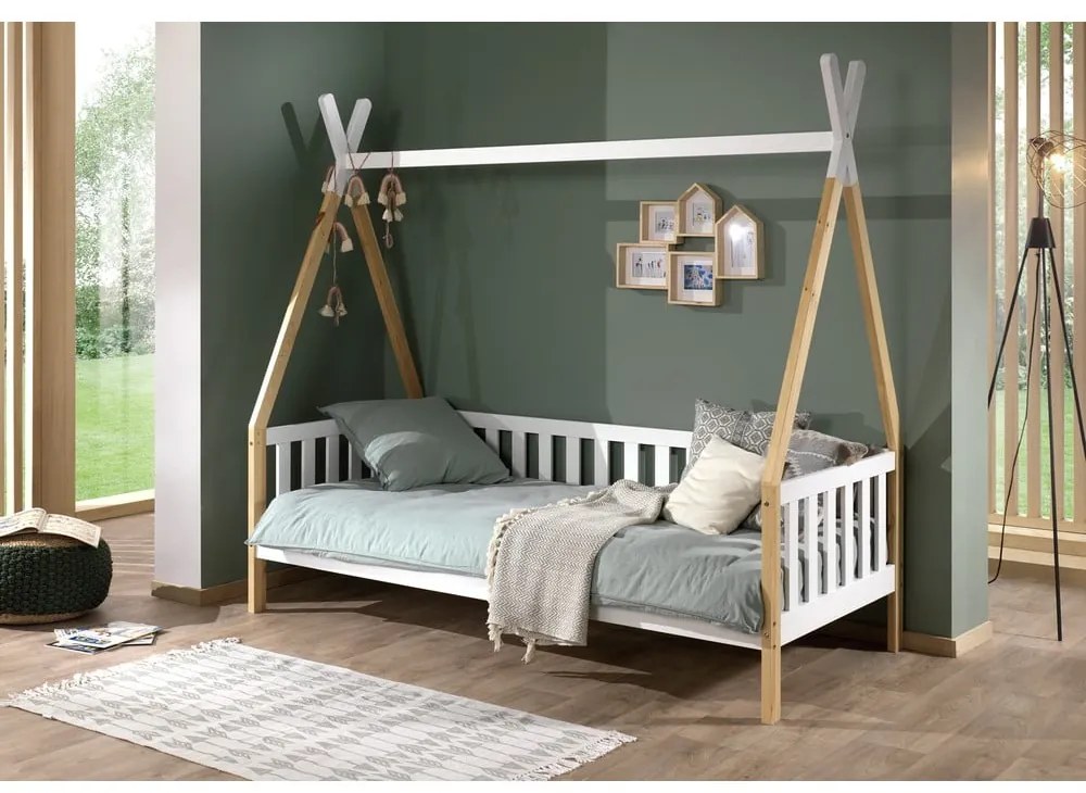 Białe łóżko dziecięce z barierką Vipack Tipi, 90x200 cm