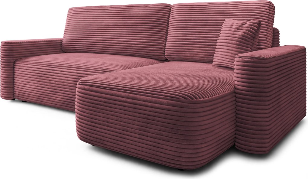 Masseno Narożnik NERI z funkcją spania i pojemnikiem na pościel Narozniki L, Rozkładana sofa - Pudrowy róż, TILIA 62