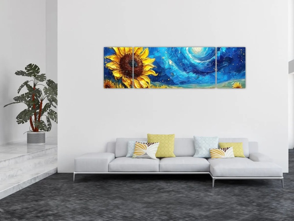 Obraz - Malowanie słoneczników (170x50 cm)