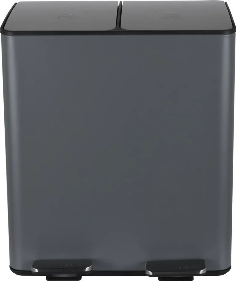 Ciemnoszary stalowy kosz na śmieci 2x20 l do segregacji odpadów/z pedałem Aliya – Spirella