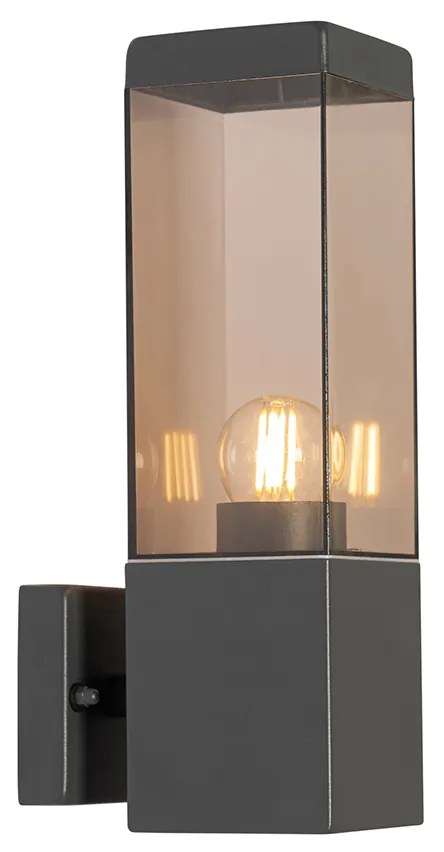 Zewnetrzna Nowoczesna lampa ścienna zewnętrzna ciemnoszara z dymionym szkłem - Malios Nowoczesny Oswietlenie zewnetrzne