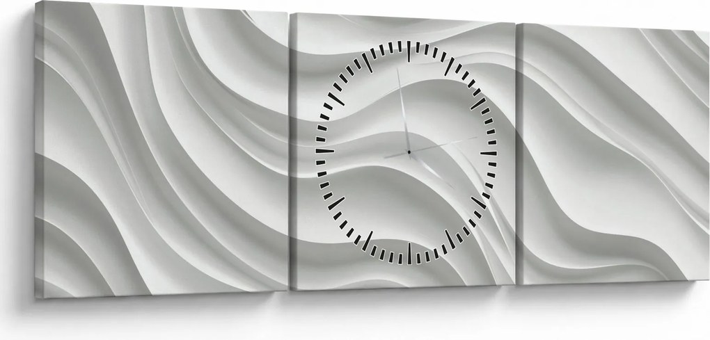 Obraz - 3D białe fale (z zegarem) (90x30 cm)