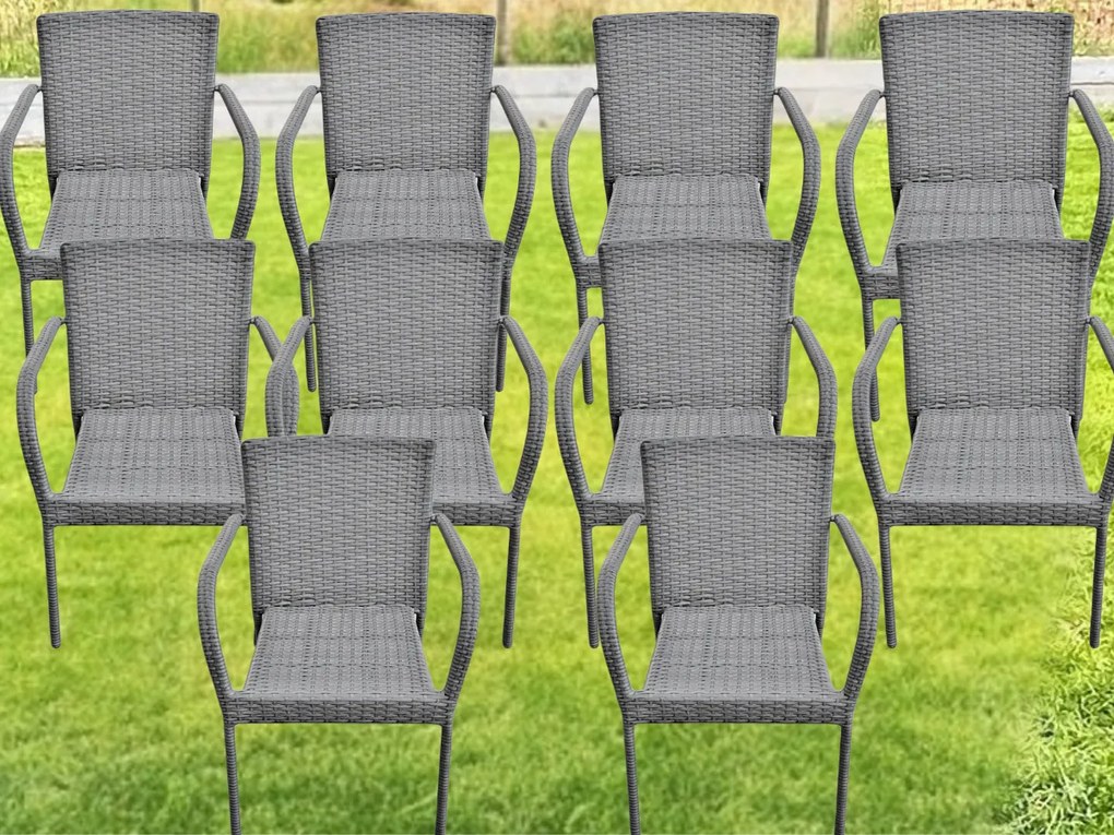 Komplet 10 krzeseł tarasowych z szarego technorattanu