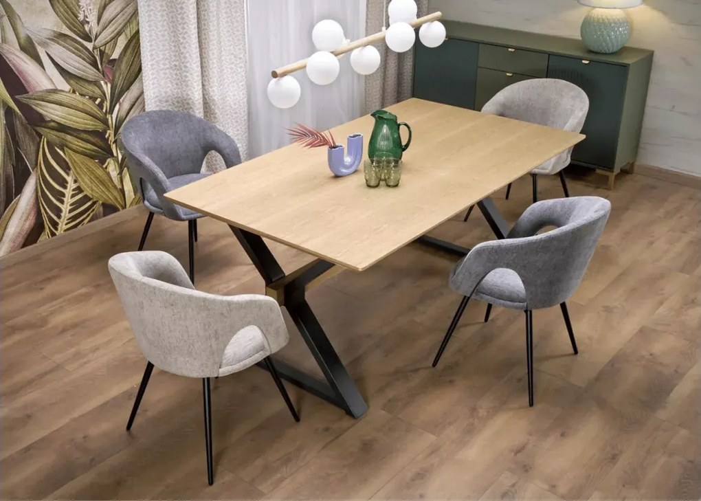 Stół prostokątny Nova rozkładany 180-300/100/75 cm, blat okleina naturalna, metalowe czarne nogi